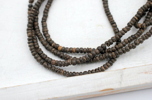 Dark Brown Coconut Beads, 4mm, Heishi